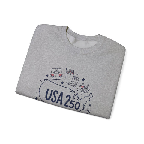 USA 250 patriotic map crewneck | 4th of July vintage stars & flags Sweatshirt - YinzerShop