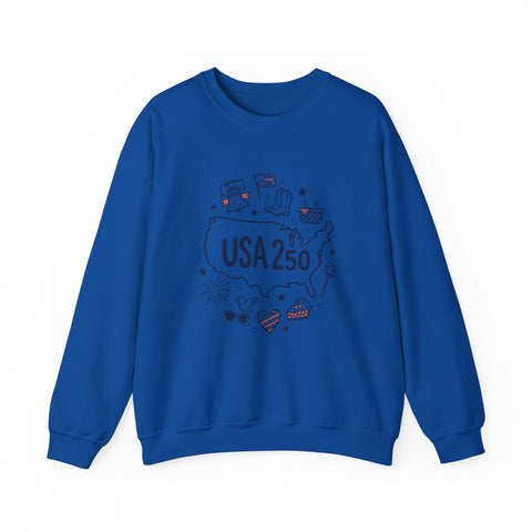 USA 250 patriotic map crewneck | 4th of July vintage stars & flags Sweatshirt - YinzerShop