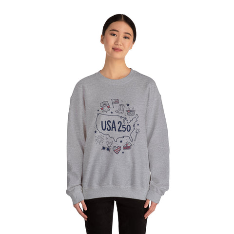 USA 250 patriotic map crewneck | 4th of July vintage stars & flags Sweatshirt - YinzerShop