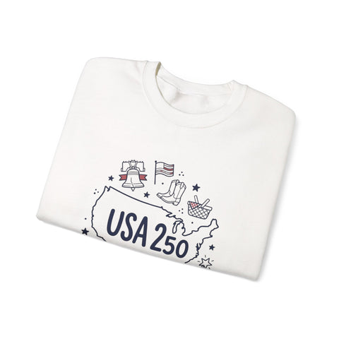 USA 250 patriotic map crewneck | 4th of July vintage stars & flags Sweatshirt - YinzerShop