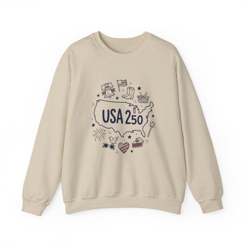 USA 250 patriotic map crewneck | 4th of July vintage stars & flags Sweatshirt - YinzerShop