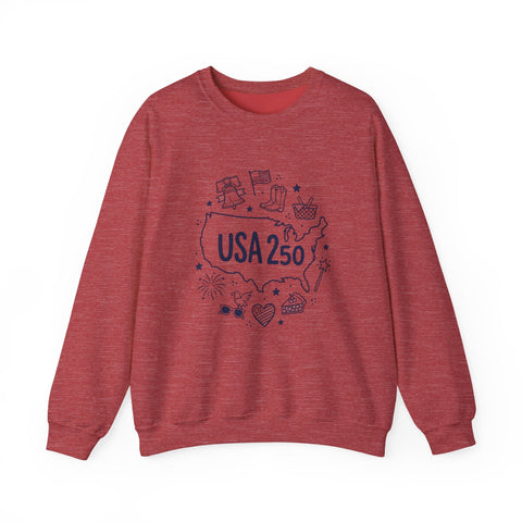 USA 250 patriotic map crewneck | 4th of July vintage stars & flags Sweatshirt - YinzerShop