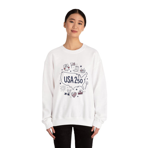 USA 250 patriotic map crewneck | 4th of July vintage stars & flags Sweatshirt - YinzerShop