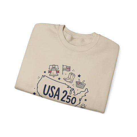 USA 250 patriotic map crewneck | 4th of July vintage stars & flags Sweatshirt - YinzerShop