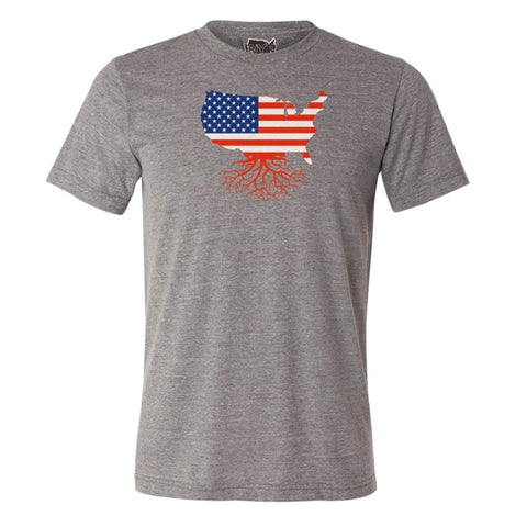 USA Roots Crewneck Tee (Unisex) T-Shirt WYR Grey with USA Full Color XS 