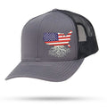 USA Snapback Trucker Hat 6 Panel Snapback WYR Charcoal with Black Mesh  