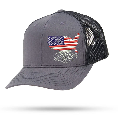 USA Snapback Trucker Hat 6 Panel Snapback WYR Charcoal with Black Mesh  