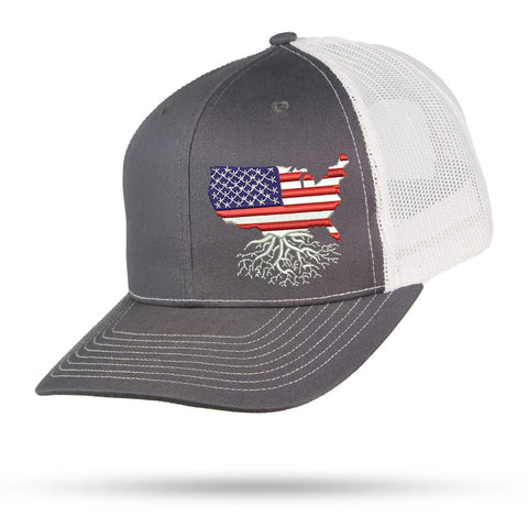 USA Snapback Trucker Hat 6 Panel Snapback WYR Charcoal with White Mesh  