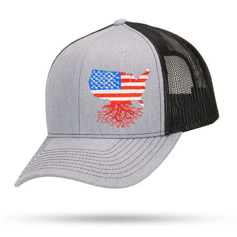 USA Snapback Trucker Hat 6 Panel Snapback WYR Heather with Black Mesh  