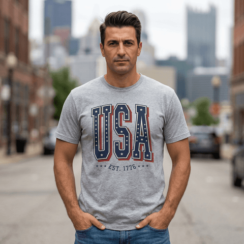 USA vintage varsity tee | 4th of July patriotic graphic T-Shirt - YinzerShop