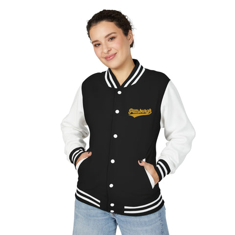 Varsity Jacket – Vintage Gold Pittsburgh Script Patch Outerwear - YinzerShop