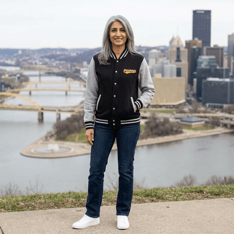 Varsity Jacket – Vintage Gold Pittsburgh Script Patch Outerwear - YinzerShop