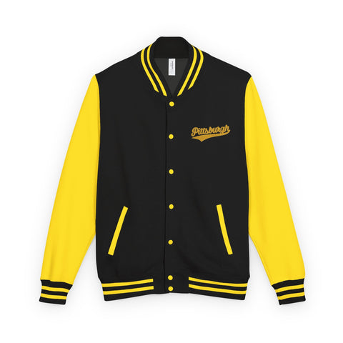 Varsity Jacket – Vintage Gold Pittsburgh Script Patch Outerwear - YinzerShop