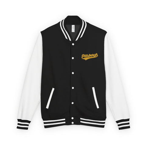 Varsity Jacket – Vintage Gold Pittsburgh Script Patch Outerwear - YinzerShop