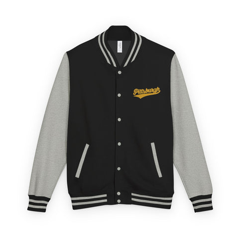 Varsity Jacket – Vintage Gold Pittsburgh Script Patch Outerwear - YinzerShop