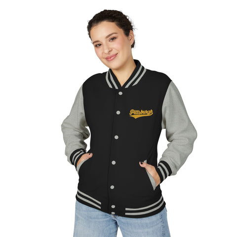 Varsity Jacket – Vintage Gold Pittsburgh Script Patch Outerwear - YinzerShop