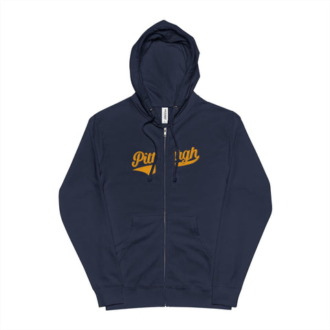 Varsity Retro Zip Hoodie - Unisex Fleece Hoodie With Zipper, Cotton Polyester Blend Hoodie - YinzerShop