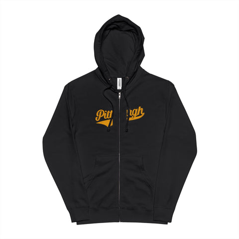 Varsity Retro Zip Hoodie - Unisex Fleece Hoodie With Zipper, Cotton Polyester Blend Hoodie - YinzerShop