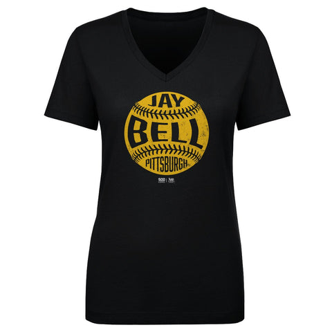 Vintage Baseball T-Shirt Jay Bell Pittsburgh Retro Cotton V-Neck Tee Lightweight Women's V-Neck T-Shirt - YinzerShop