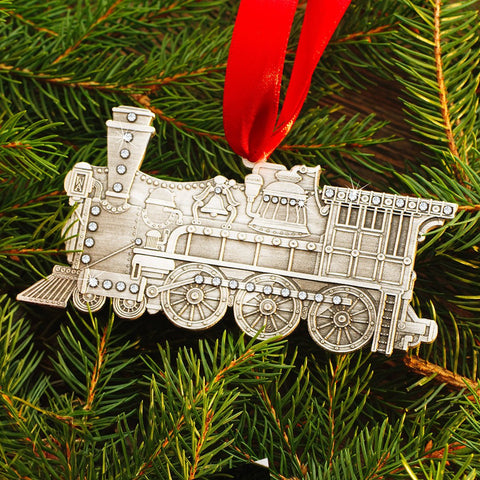 Vintage Locomotive Ornament - Handcrafted Aluminum Holiday Decoration with Austrian Crystal - YinzerShop
