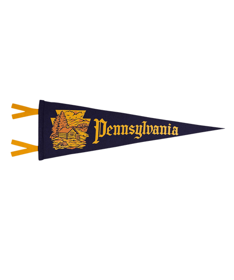 Vintage Pennant Featuring Mountain Cabin Design | Wool Felt Pennant Pennsylvania Pennant - YinzerShop