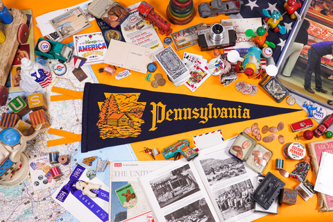 Vintage Pennant Featuring Mountain Cabin Design | Wool Felt Pennant Pennsylvania Pennant - YinzerShop