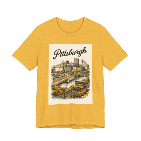Vintage Pittsburgh Poster - Unisex Jersey Short Sleeve Tee T-Shirt - YinzerShop