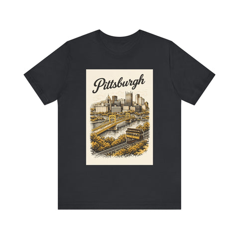Vintage Pittsburgh Poster - Unisex Jersey Short Sleeve Tee T-Shirt - YinzerShop