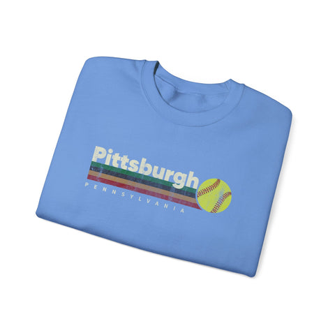 Vintage Pittsburgh Softball - Heavy Blend™ Crewneck Sweatshirt Sweatshirt - YinzerShop