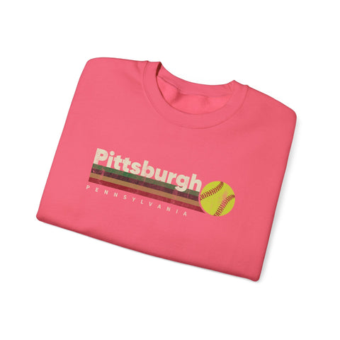 Vintage Pittsburgh Softball - Heavy Blend™ Crewneck Sweatshirt Sweatshirt - YinzerShop
