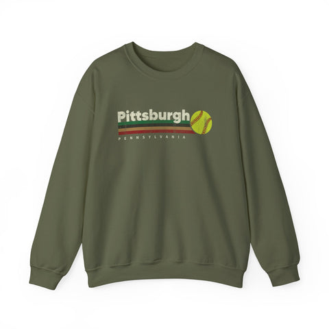 Vintage Pittsburgh Softball - Heavy Blend™ Crewneck Sweatshirt Sweatshirt - YinzerShop