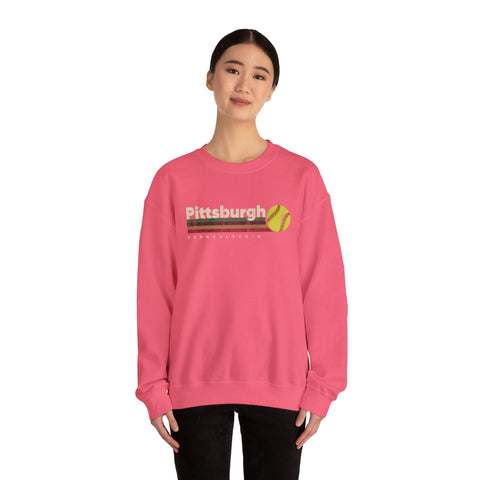 Vintage Pittsburgh Softball - Heavy Blend™ Crewneck Sweatshirt Sweatshirt - YinzerShop