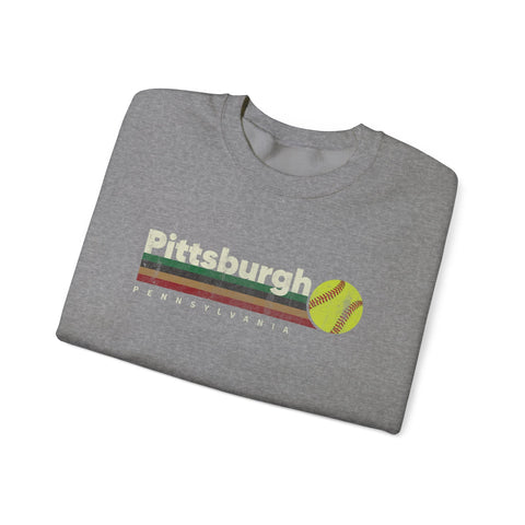 Vintage Pittsburgh Softball - Heavy Blend™ Crewneck Sweatshirt Sweatshirt - YinzerShop