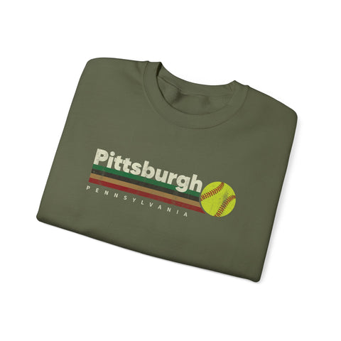 Vintage Pittsburgh Softball - Heavy Blend™ Crewneck Sweatshirt Sweatshirt - YinzerShop