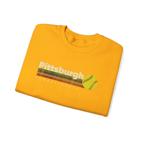Vintage Pittsburgh Softball - Heavy Blend™ Crewneck Sweatshirt Sweatshirt - YinzerShop