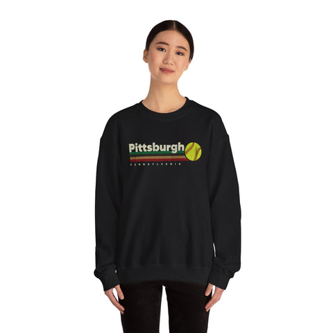 Vintage Pittsburgh Softball - Heavy Blend™ Crewneck Sweatshirt Sweatshirt - YinzerShop