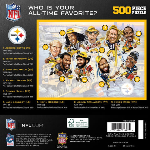 Pittsburgh Steelers Puzzle - All Time Greats 500 Piece NFL Jigsaw Challenge