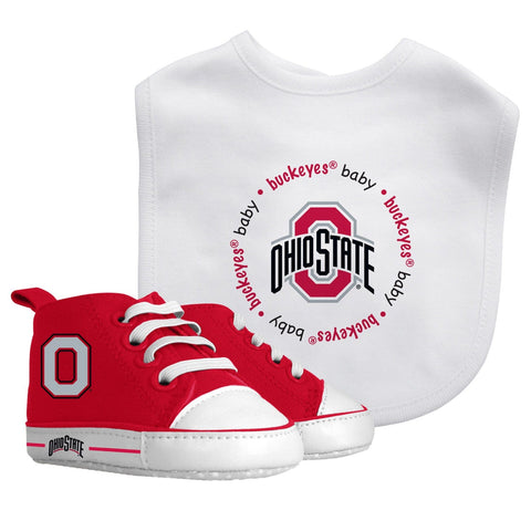 Ohio State Baby Gift - Buckeyes 2-Piece Set With Cotton Bib And Slip-On Shoes