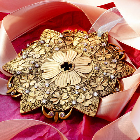 Wendell August Forge Dogwood Ornament Bronze - Handcrafted Austrian Crystal Holiday Decor - YinzerShop