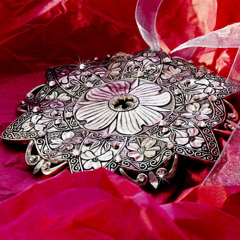 Wendell August Forge Dogwood Ornament - Handcrafted Aluminum Flower With Austrian Crystal Ornament - YinzerShop
