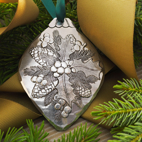 Wendell August Forge Holly Bulb Ornament – Hand Hammered Aluminum Christmas Tree Decoration - YinzerShop