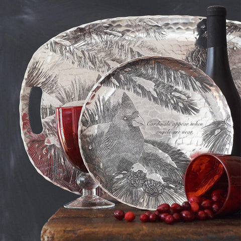 Wendell August Forge Winter Cardinal Plate - Handcrafted Decorative Round Plate, Holiday Centerpiece Decorative Serving Dish - YinzerShop
