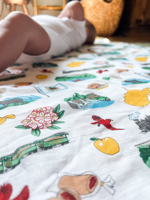 West Virginia Baby Giftset: Baby Swaddle Blanket and Burp/Bib Combo Swaddle Blanket - YinzerShop