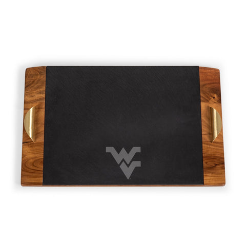 West Virginia Mountaineers Acacia Wood Serving Tray – Slate Cheese Board, Brass Handle Licensed - YinzerShop