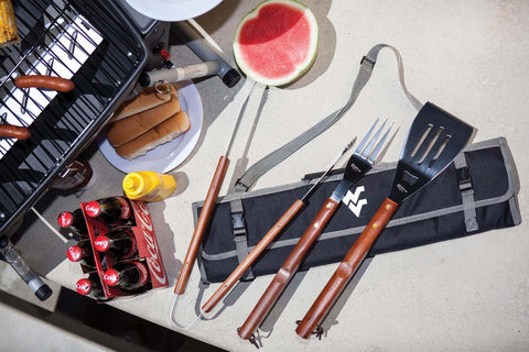 West Virginia Mountaineers BBQ Tote Grill Set - Portable 3-Piece Barbecue Tool Kit Licensed - YinzerShop