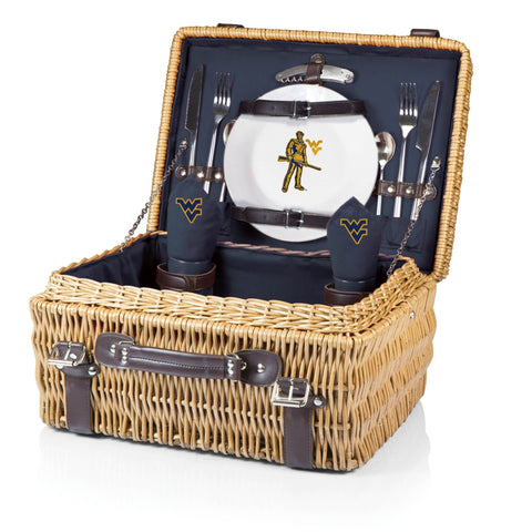 West Virginia Mountaineers Champion Picnic Basket - Handwoven Willow Basket for Two Licensed - YinzerShop