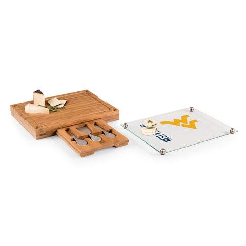 West Virginia Mountaineers Cheese Cutting Board - Glass Top Bamboo Charcuterie Set Licensed - YinzerShop