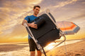 West Virginia Mountaineers - Monaco Reclining Beach Backpack Chair Chair - YinzerShop