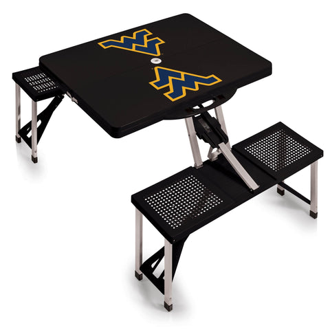 West Virginia Mountaineers Portable Folding Picnic Table – Compact Outdoor Table with Basket Weave Seats Licensed - YinzerShop
