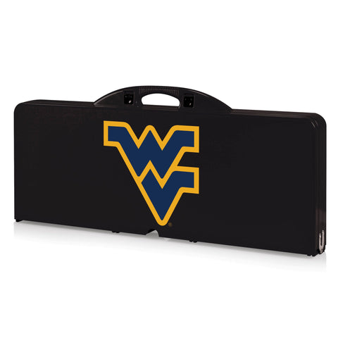 West Virginia Mountaineers Portable Folding Picnic Table – Compact Outdoor Table with Basket Weave Seats Licensed - YinzerShop